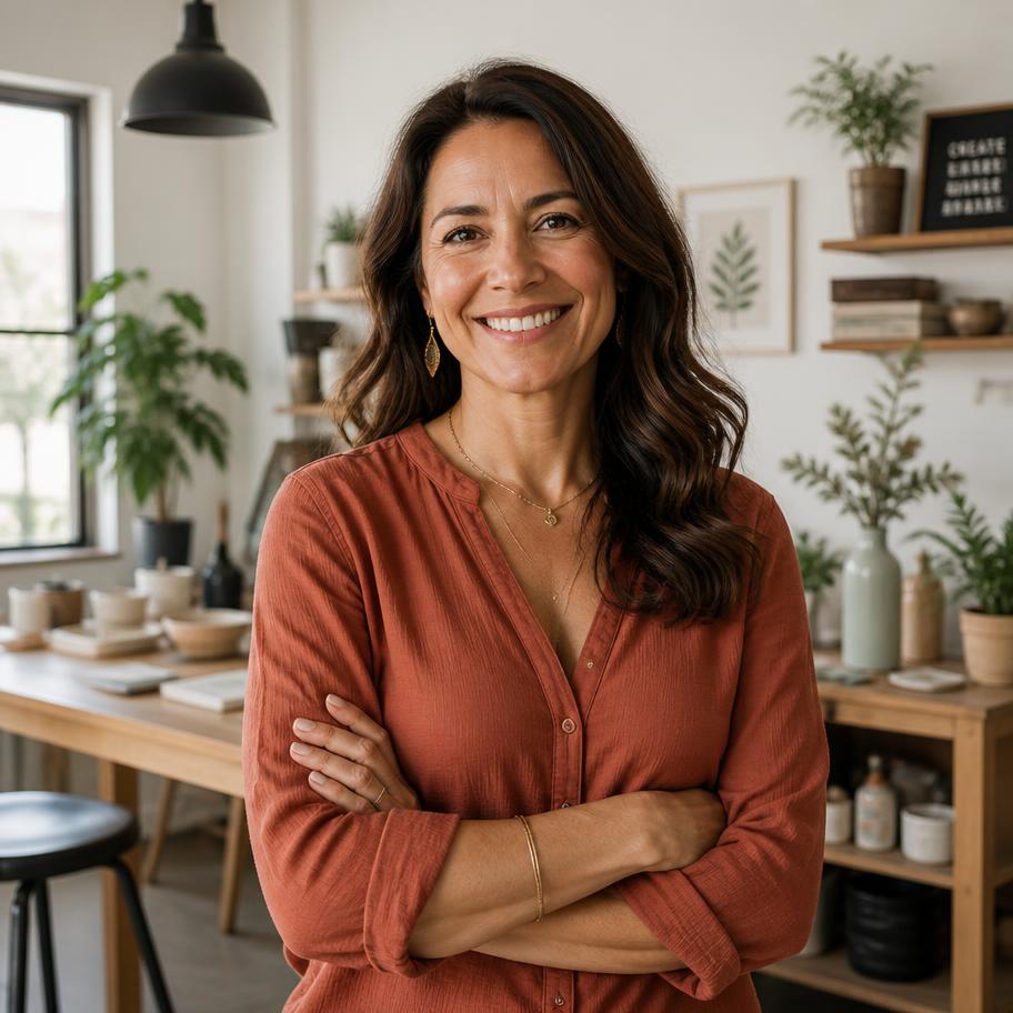 Portrait of the founder of Officially Hers in her studio